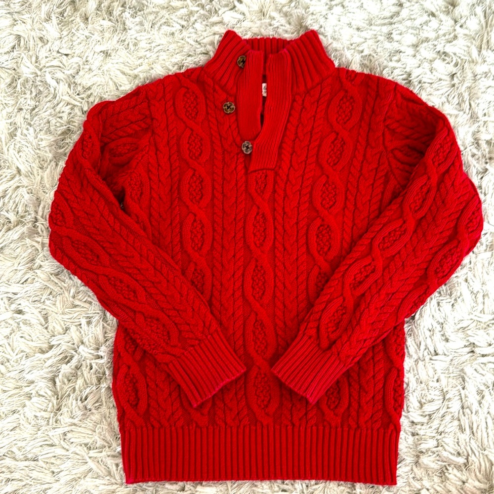 100% organic cotton Hope & Henry red cable knit sweater - boy size S like new